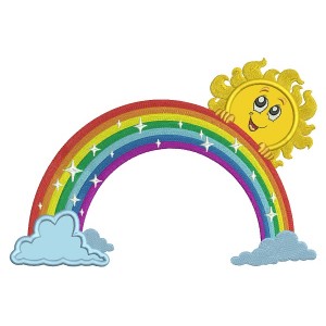 Rainbow With Clouds and Boy Sun Applique Machine Embroidery Design Digitized Pattern